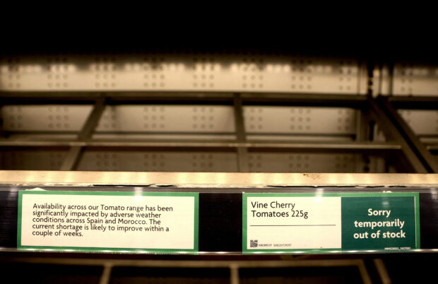 Empty shelves of vegetables in Morrisons, Newcastle in Britain