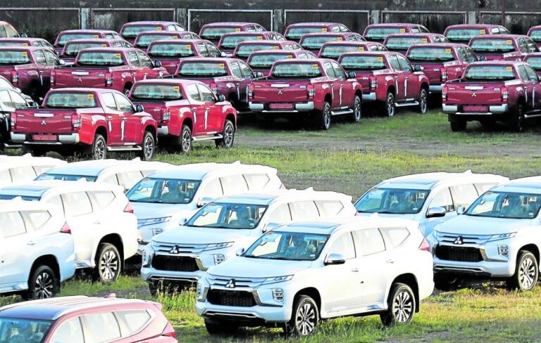 Cars are lined up at the Mitsubishi Motors Philippines Corp. in Laguna Techno Park, Sta. Rosa, Laguna province. Japanese brands dominated sales in February. —FILE PHOTO