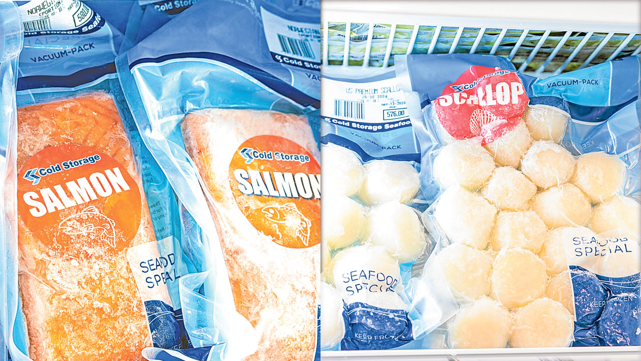 Frozen salmon and scallops from Cold Storage.