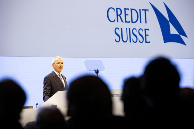 Credit Suisse chairman Axel Lehmann speaks during Credit Suisse annual general meeting