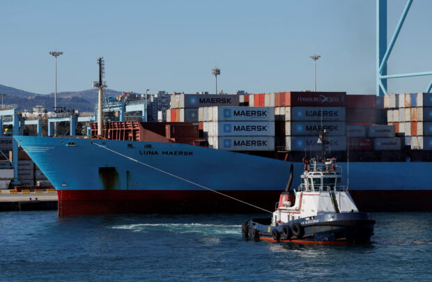 Maersk's container ship at APM Terminals in a port in Spain