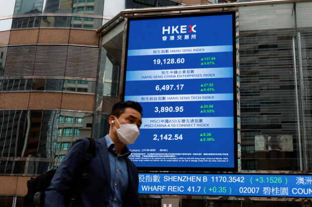 Screen displaying the Hang Seng Index in Hong Kong
