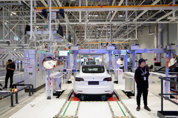 Tesla China-made Model 3 at its factory in Shanghai