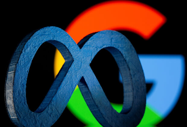 A 3D printed Meta and Google logos