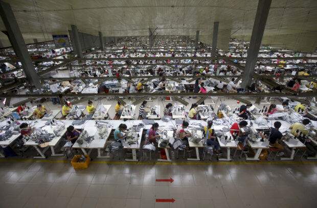 Laborers at a garment factory in Bac Giang province near Hanoi