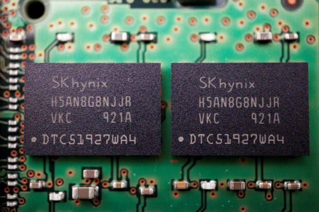 Memory chips of SK Hynix on a circuit board