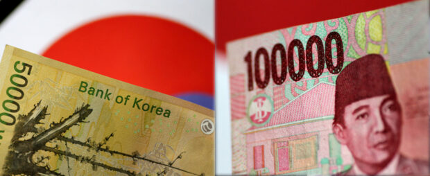 South Korean won and Indonesia rupiah banknotes