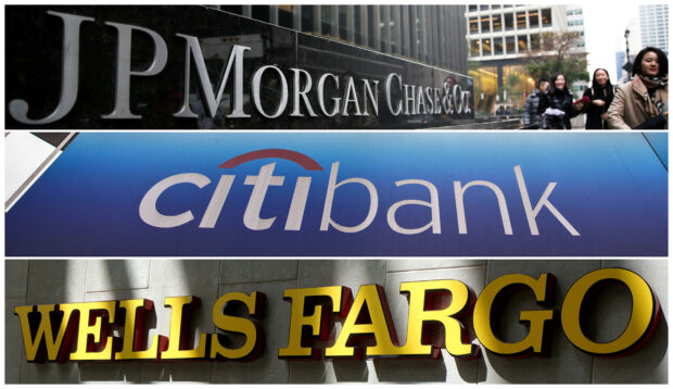 Signs of JP Morgan Chase Bank, Citibank and Wells Fargo