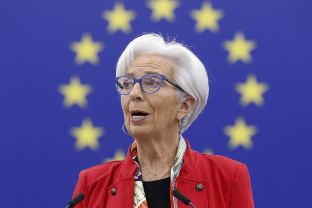 ECB President Christine Lagarde delivering a speech