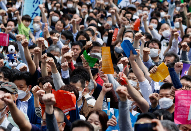 Members of Japanese Trade Union Confederation in their annual May Day rally