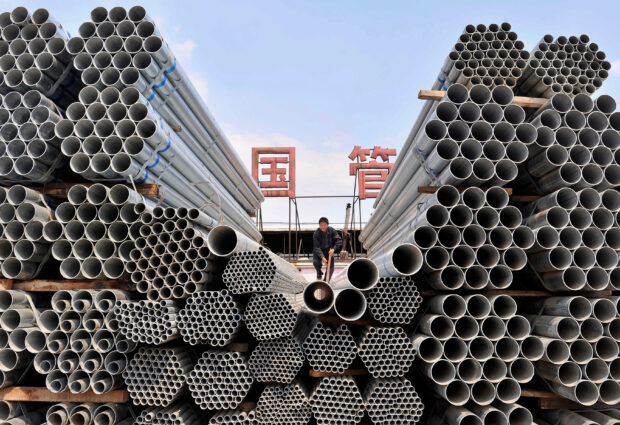 Steel pipes at a steel and iron factory in Liaoning province