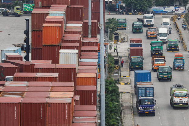 Stacks of contgainers at Tanjung Priok port in Jakarta