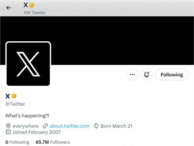 A screen capture of Twitter's official page