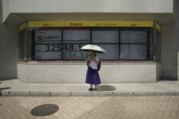 Monitors showing Japan's Nikkei 225 index