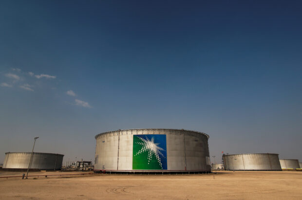 Oil tanks at Saudi Aramco oil facility in Saudi Arabia