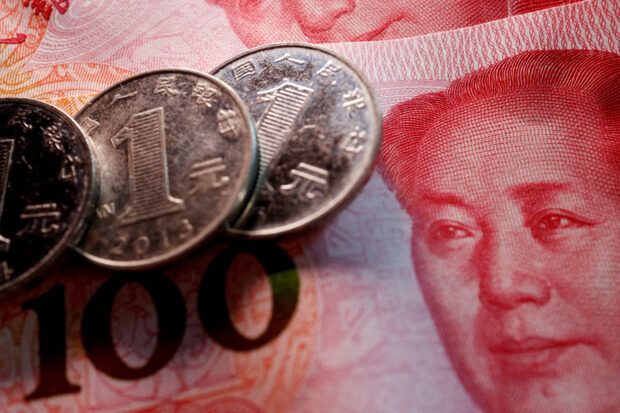 Chinese yuan coins and banknotes