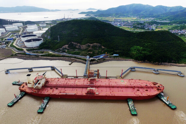 A VLCC oil tanker at a crude oil terminal in China