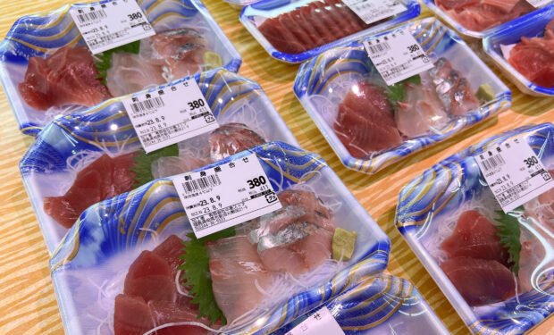 Packs of sashimi displayed at a supermarket in Fukushima prefecture