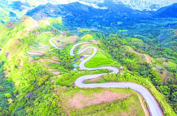 A drone photo of the winding road in Barangay Igtuble in Tubungan, Iloilo. —photo by Gerard Villareal
