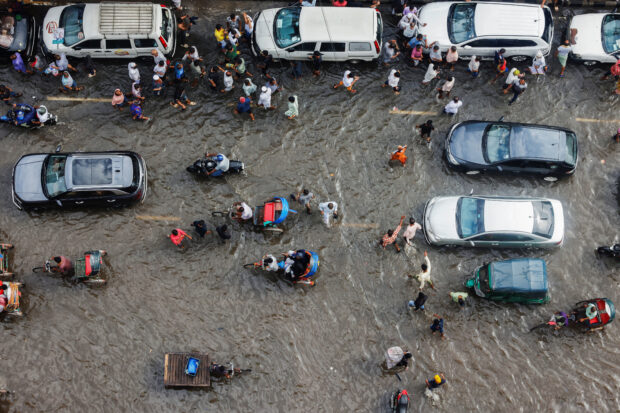 Flooded street in Dhaka, Bangladesh