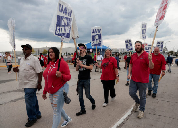 Striking UAW outside Ford's Michigan assembly plant