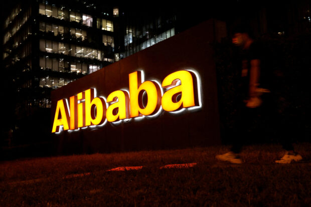 Alibaba group logo at its office building in Beijing