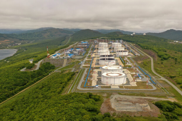 Oil tanks of Transneft at the crude oil terminal Kozmino near Nakhodka, Russia