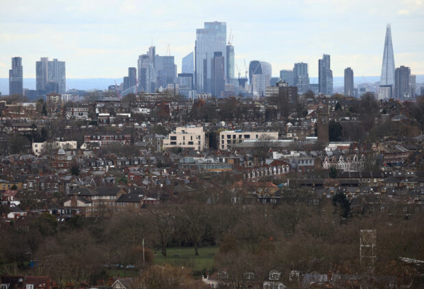 Rows of houses in front of the City of London
