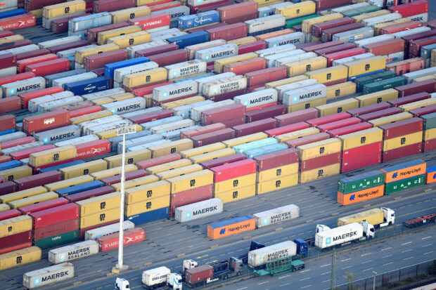 Containers seen at a terminal in the port of Hamburg, Germany