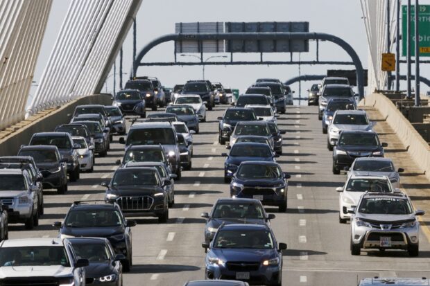 Heavy traffic heads south on Interstate 93 in Boston