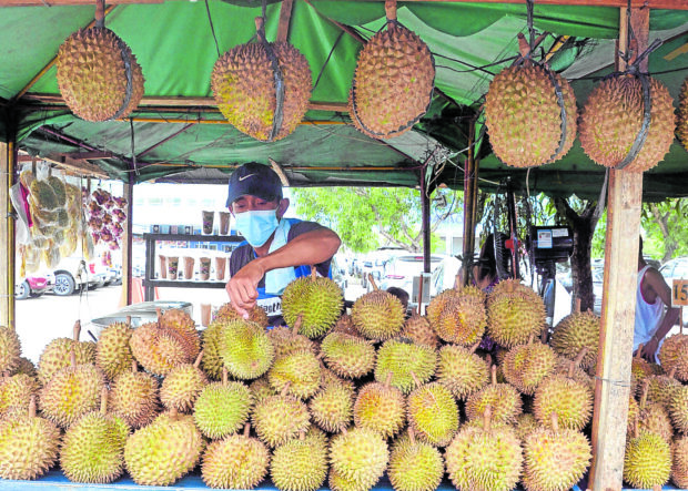 CONSUMER SPENDING A growing population andincreasing tourist arrivals combined to boost demand for
consumer goods in Davao, such as traditional fruits mangosteen
and durian and meat products.
—PHOTOS BY BING GONZALES