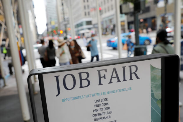 Signage for a job fair on 5th Ave in Manhattan, NYC