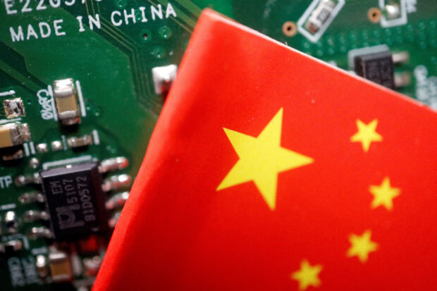 Chinese flag displayed on a printed circuit board