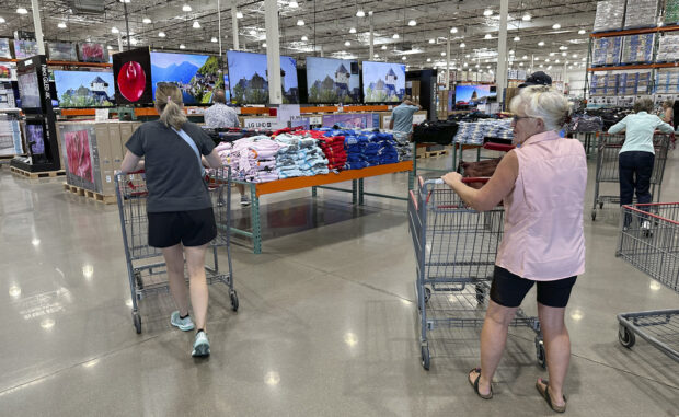 Shoppers at Costco warehouse in Thornton, Colo.
