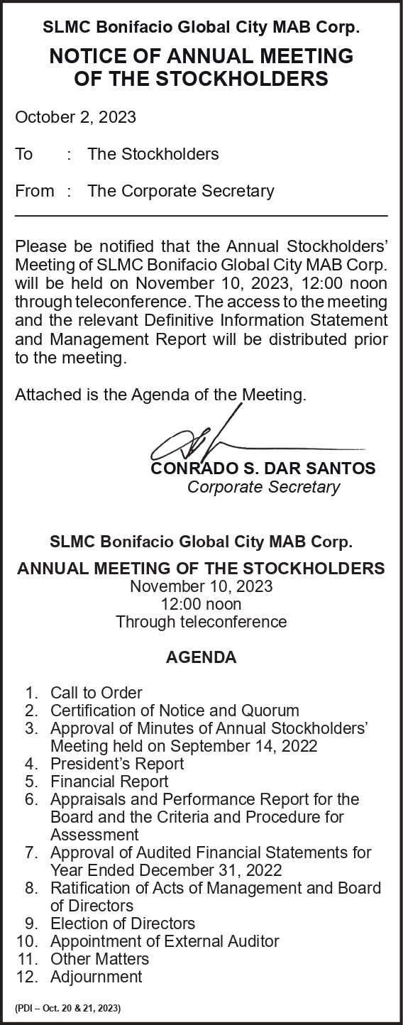 SLMC Bonifacio GLobal City MAB Corp.