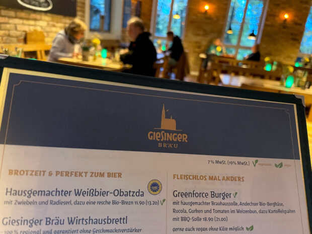 Menu of a restaurant in Bavaria