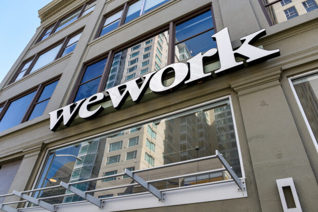 WeWork logo seen outside its offices in San Francisco