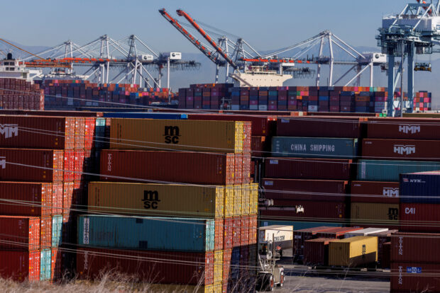 Containers and ships at the Port of Los Angeles in Los Angeles, California
