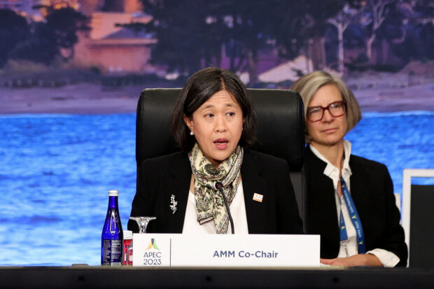 US Trade Representative Katherine Tai speaks during an APEC meet