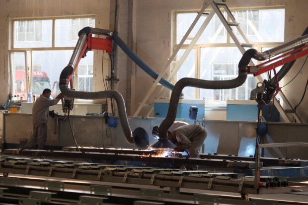 Production line at Jingjin filter press factory in Dezhou, Shandong province