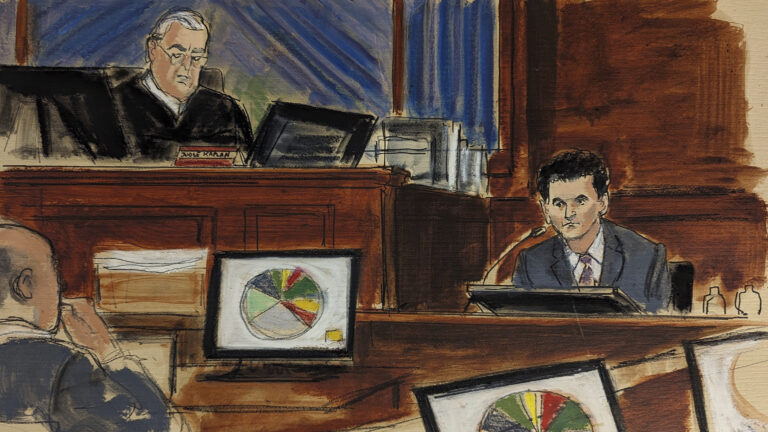 Courtroom sketch shows Sam Bankman-Fried testifying