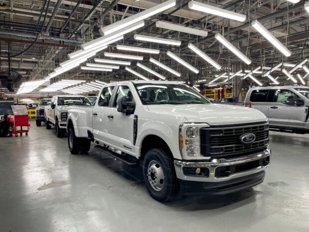 Ford Super Duty trucks at the Kentucky Truck assembly plant in Louisville, Kentucky