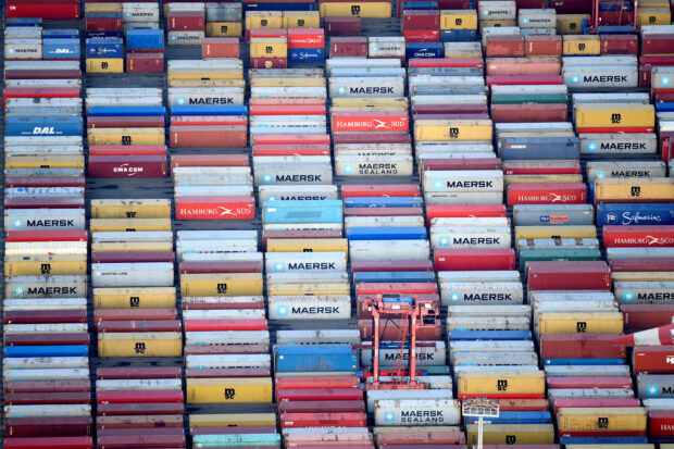 Containers at a terminal in the port of Hamburg, Germany