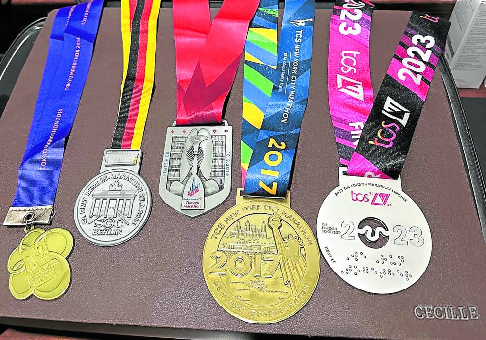 Medals from various running events completed here and abroad