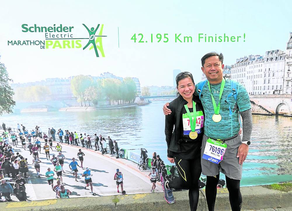 The Garcias finished the Paris Marathon in 2019. They will run in Boston thisApril, aiming for their sixth World Marathon Majors medal. 