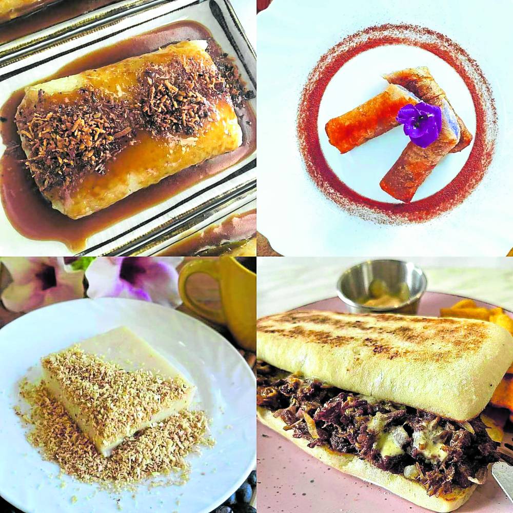 Clockwise from upper left: Cafeño MNL Café’stamales; The White House’s Malagkit Ube Roll; Cafeño MNL Café’s El Fili Cheesy Bistek Sandwich using Batangas beef; The Llana Family’s Maja Blanca