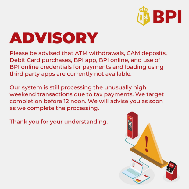 BPI online services temporarily unavailable on Tuesday