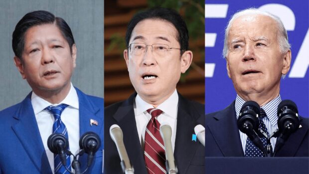 From left to right: President Ferdinand Marcos, Jr., Prime Minister Fumio Kishida, and President Joe Biden. | PHOTOS: Official facebook page of Bongbong Marcos, AFP