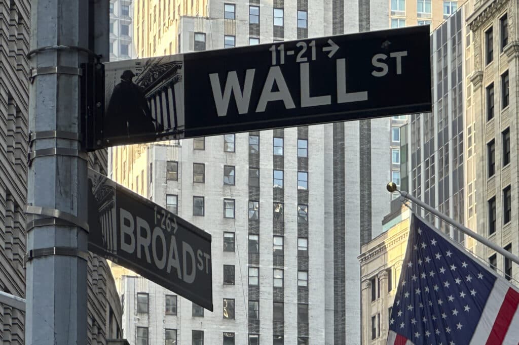 A sign at the intersection of Broad Street and Wall Street is shown on Tuesday, July 16, 2024, in New York. 