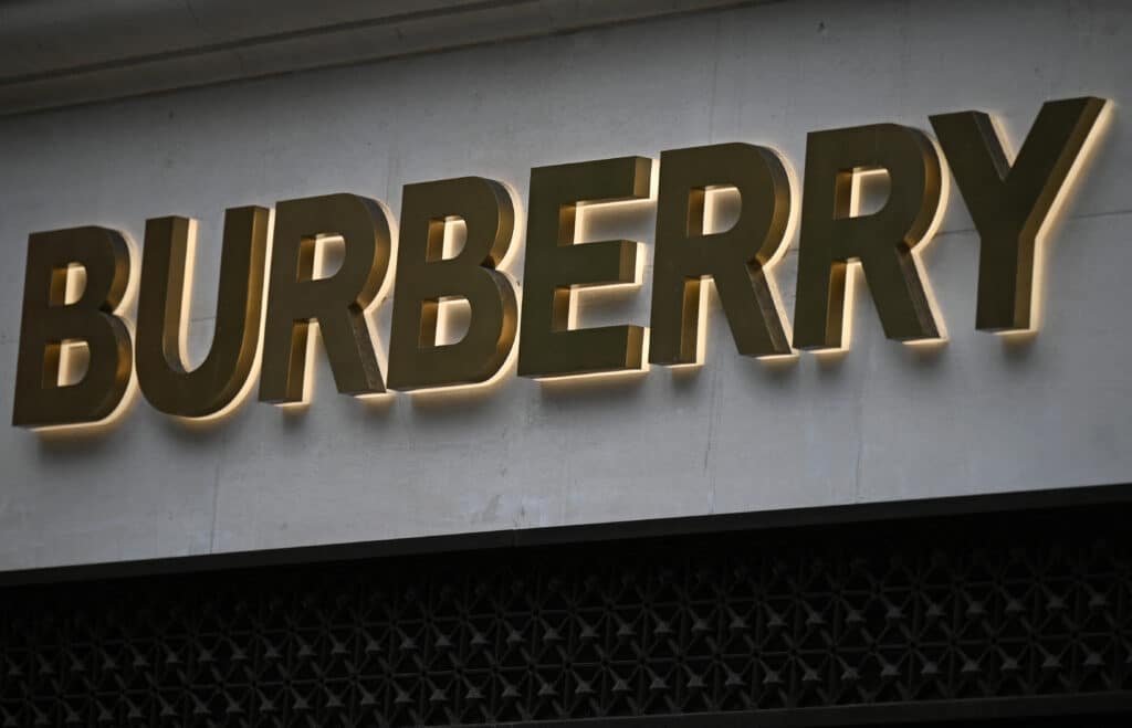 (FILES) Branding for a fashion retailer Burberry is pictured outside a store in west London on May 15, 2022.